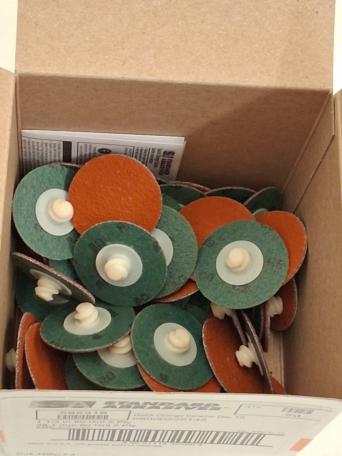 Standard Abrasives Quick Change Discs QTY50 Type R 2" Dia 60 Grit 32967598