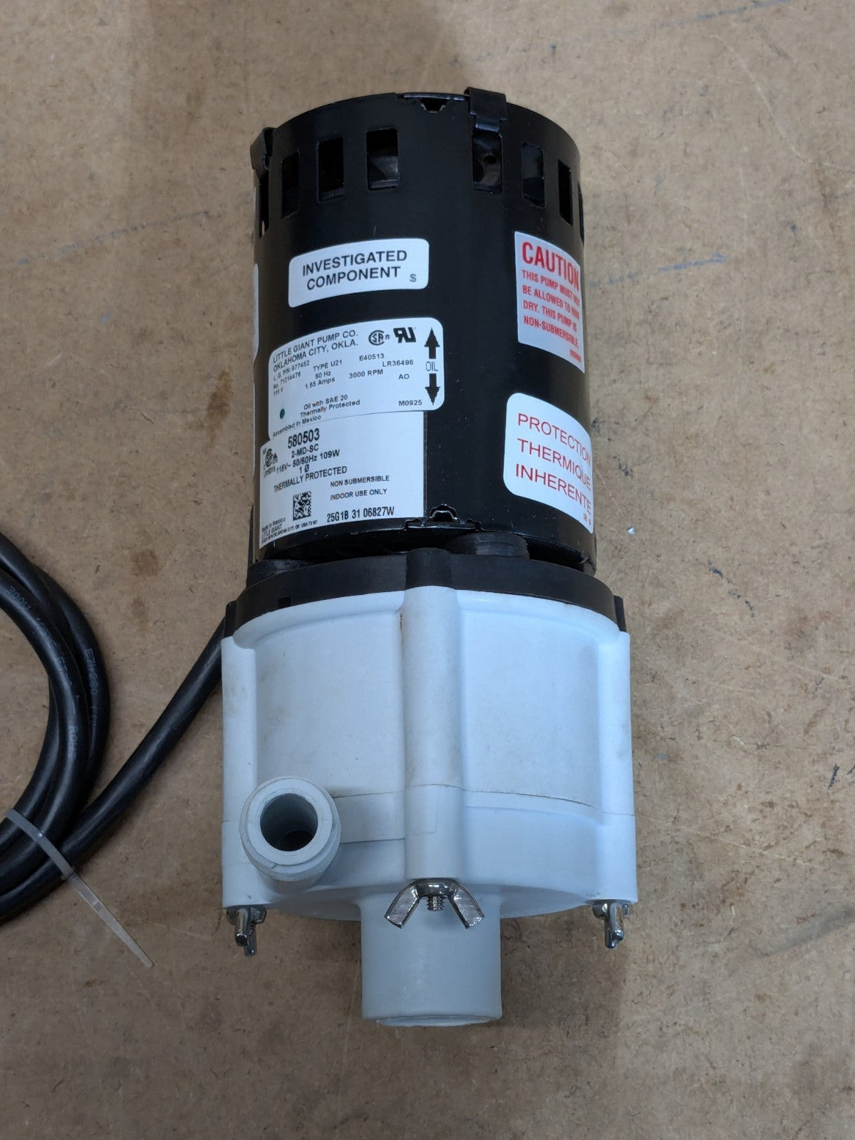 Little Giant Magnetic Drive Pump 1/2" NPT 1/25 HP 8.5 GPM 115v 580503