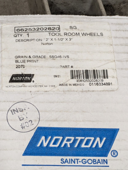 Norton Surface Grinding Wheel: 12" Dia, 1-1/2" Thick, 3" Arbor, 46G 66253202820