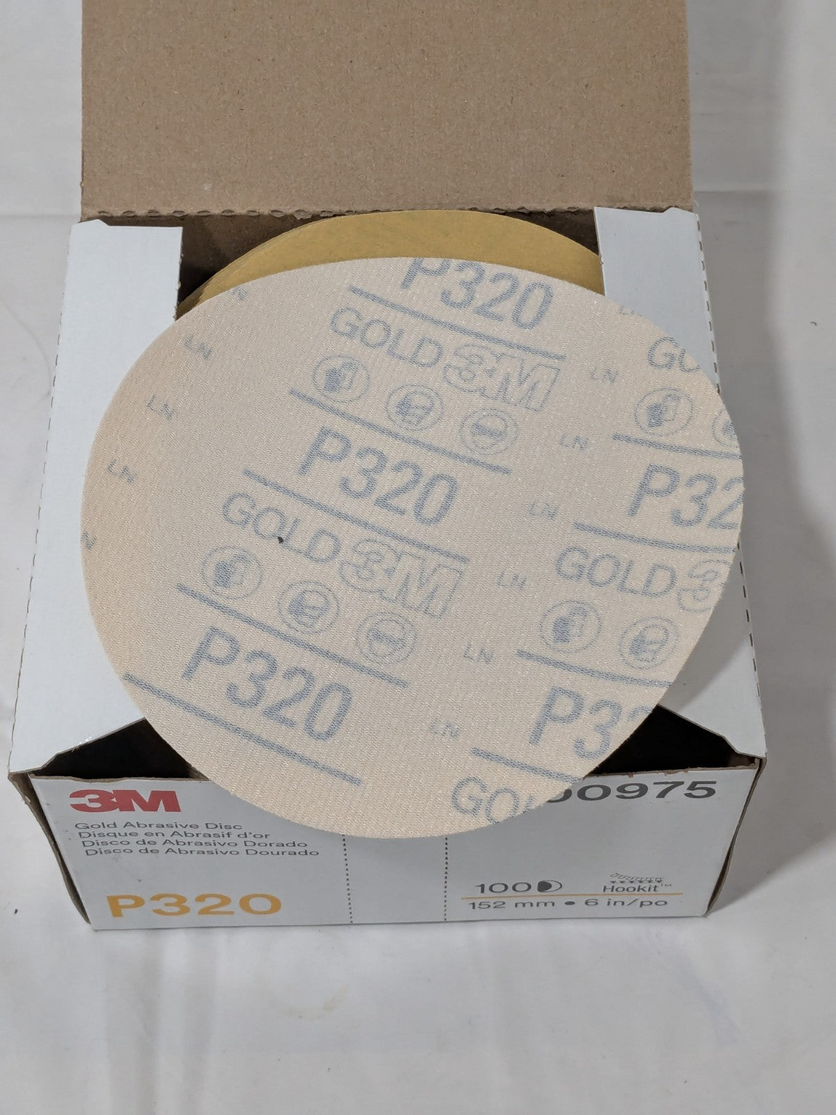 100ct 3M Gold Abrasive 6" Hookit Sanding Discs - Grit P320 00975