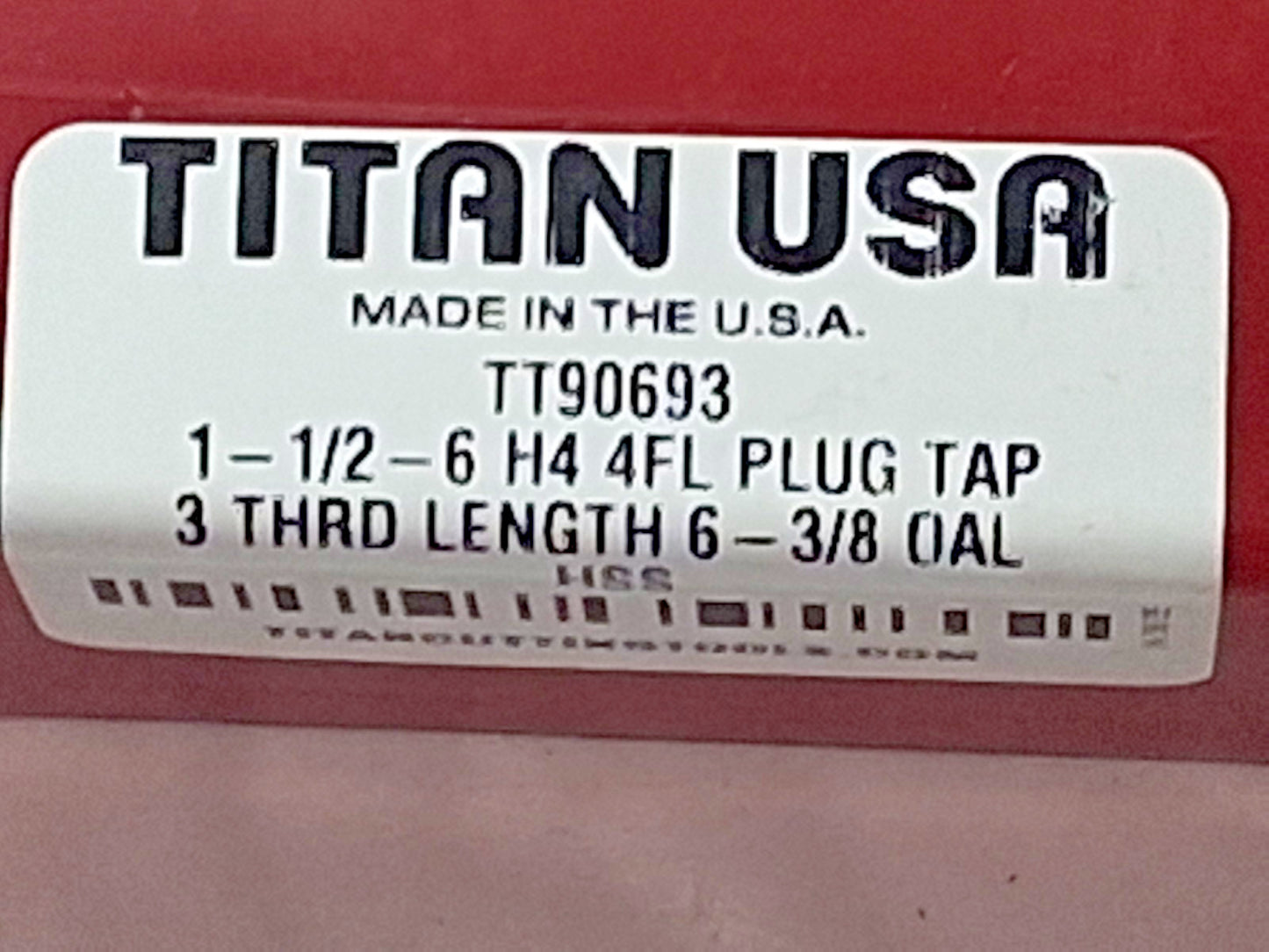 Titan Plug Chamfer Straight Flute Tap HSS 1-1/2-6UNC 4FL 2B & 3B COF TT90693