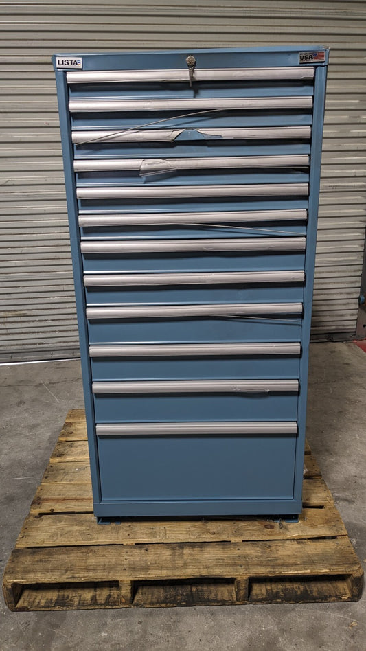 LISTA Modular Steel Storage Cabinet 28 x 28 x 59 440 lb Cap 12 Drawer Damaged