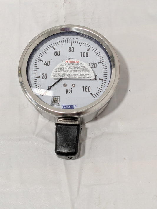 WIKA Pressure Gauge 4" Dial, 0 to 160 psi, 1/2" Thread, NPT Lower Mount 9768556