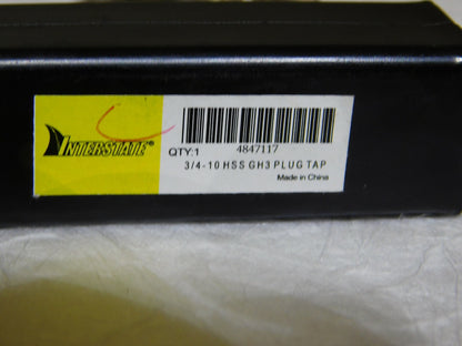 Interstate HSS St Flute Standard Hand Tap 3/4-10 UNS 4Fl RH 4.25 OAL 4847117