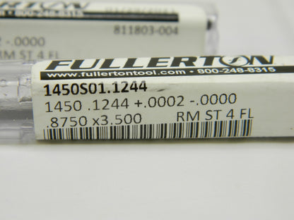 Fullerton Carb Chucking Reamer .1244 Str FL Str Shank 4 FL Qty 2 1450S01 .1244
