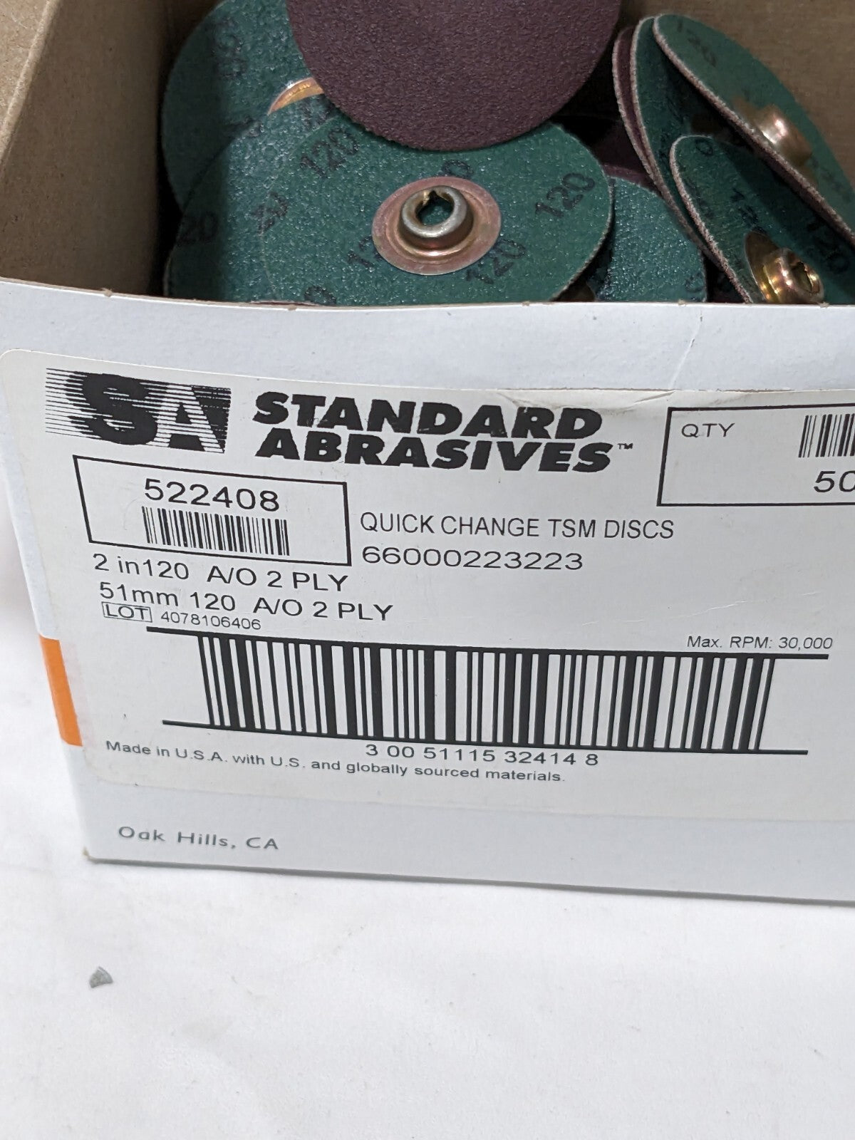 SA Quick-Change Disc: TSM, 2" Dia, 120 Grit, AO, Coated Qty 50 7100062272