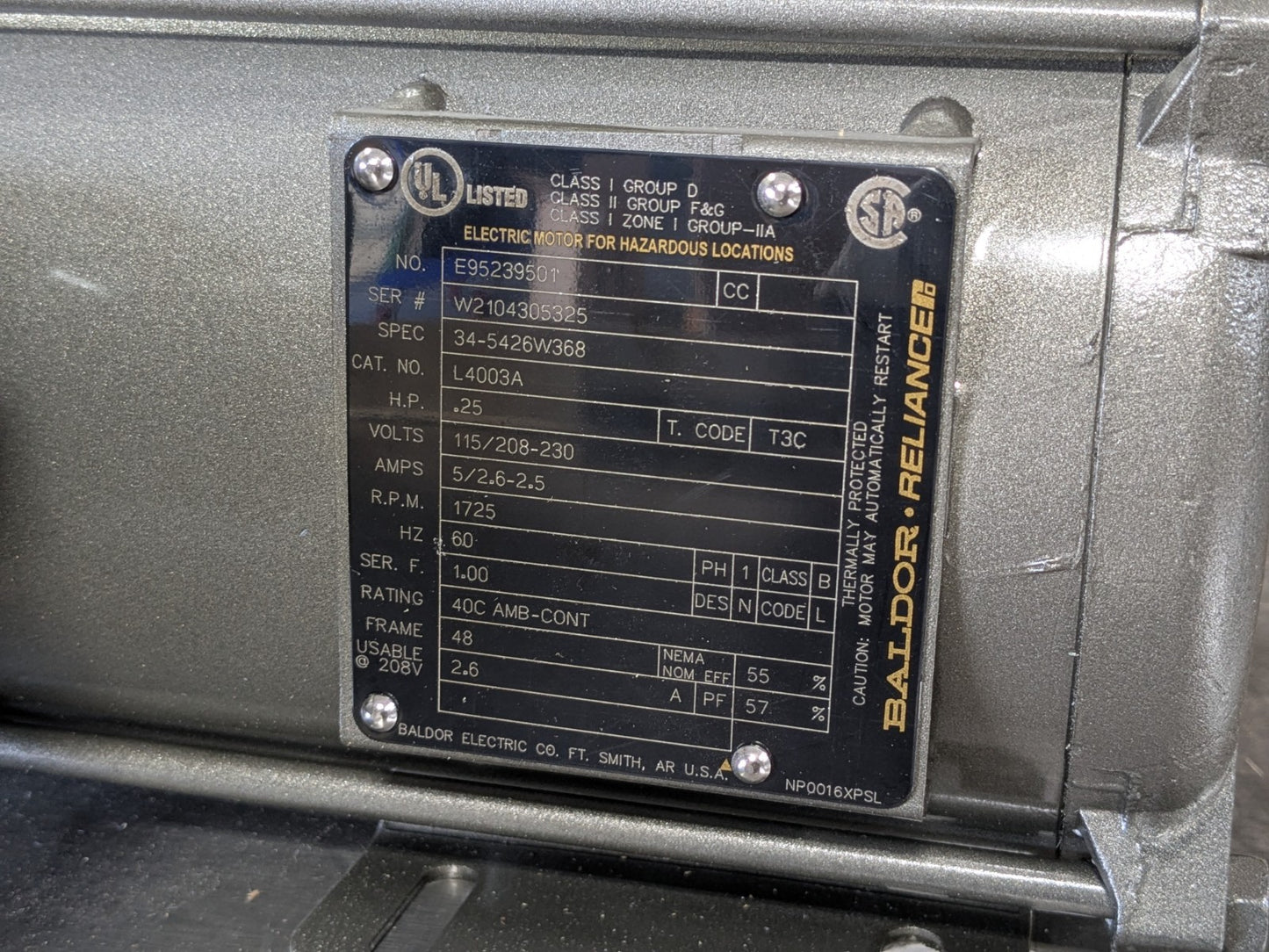 Baldor Hazardous Location Motor w/ Bracket 1/4 HP 115/230v 1-Ph. L4003A