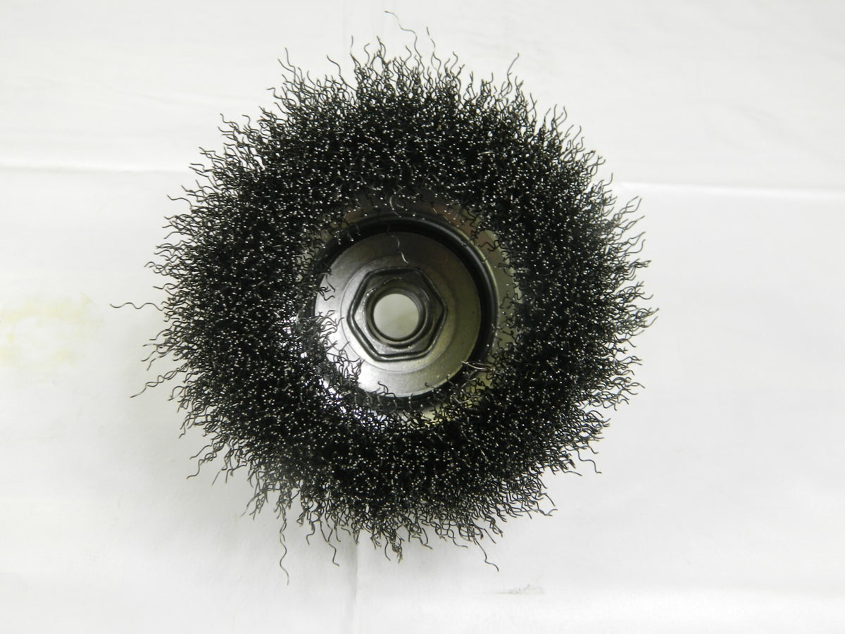 WEILER Cup Brush: 4" Diam, 0.014" Wire Diam, Steel, Crimped 93652