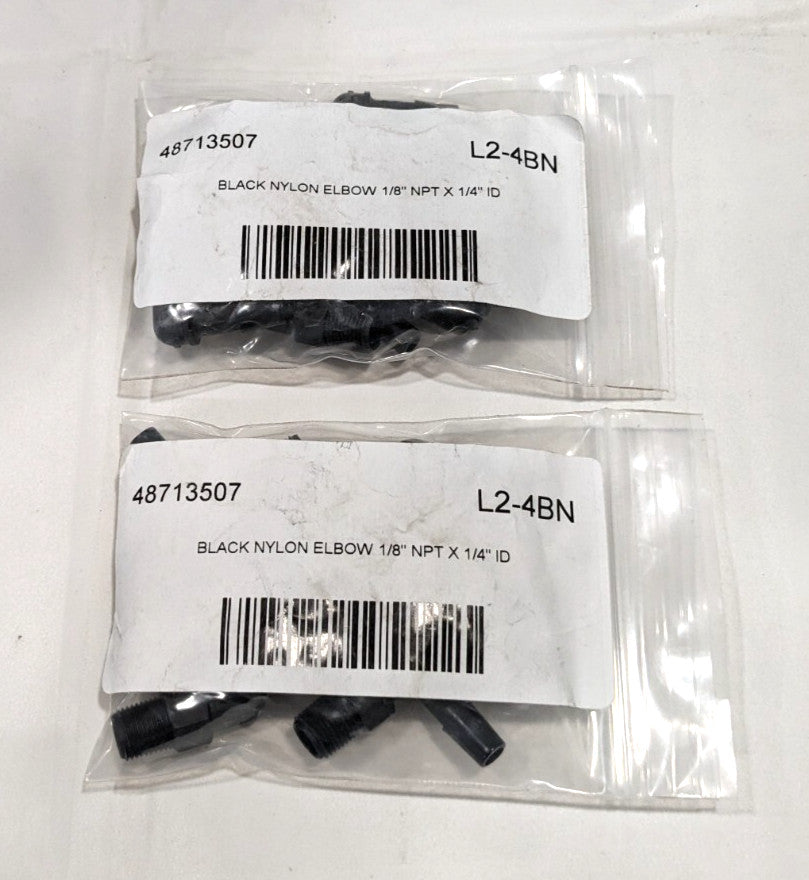 Nylon Single Barbed 90deg Elbow  1/4" Barb x 1/8" MNPT Black   L2-4BN   *QTY 20*