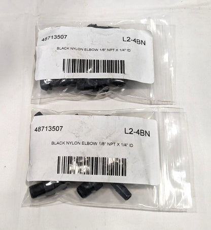 Nylon Single Barbed 90deg Elbow  1/4" Barb x 1/8" MNPT Black   L2-4BN   *QTY 20*
