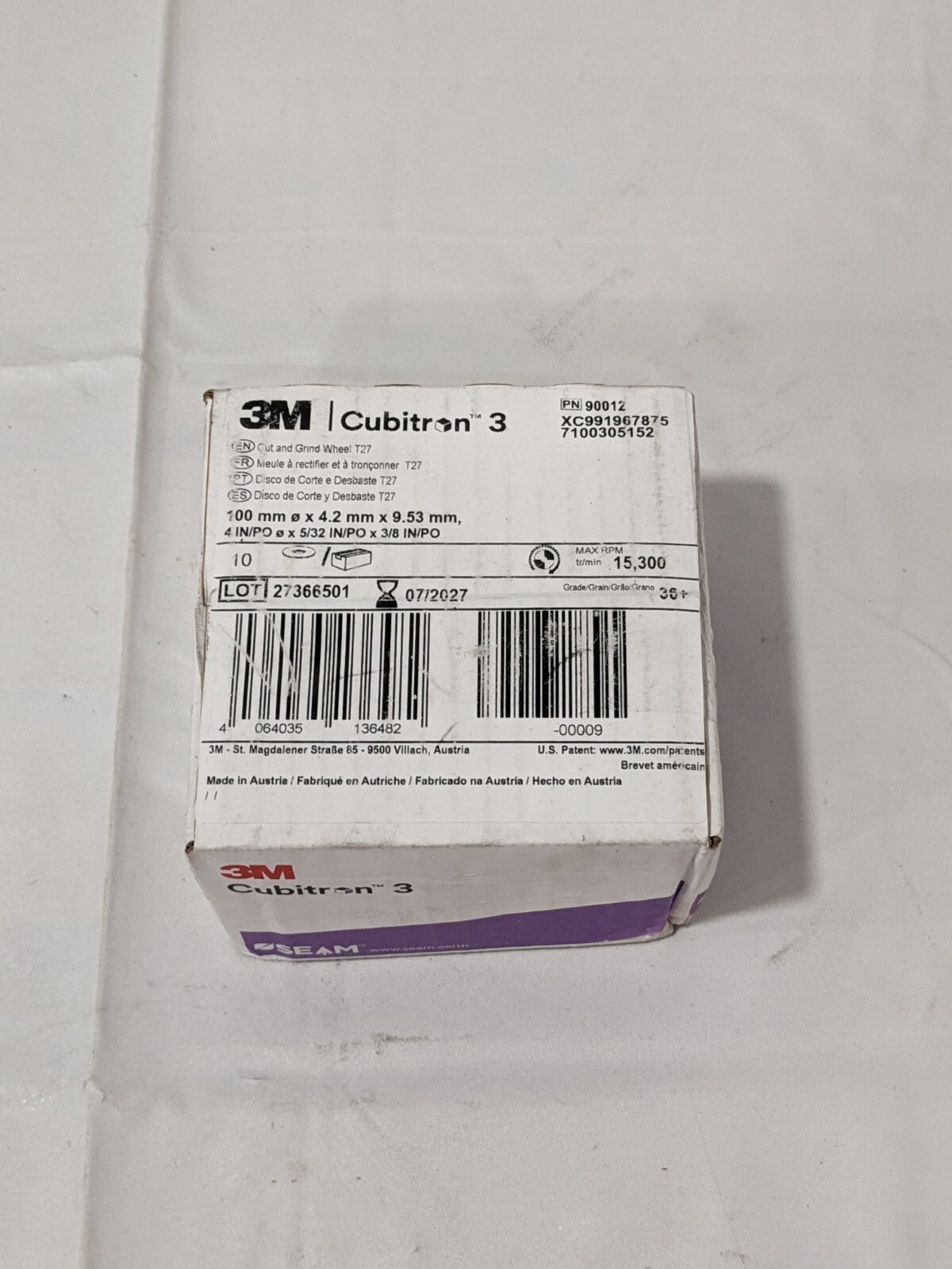 3M Depressed-Center Wheel: 4" Dia, 5/32" Thick, 3/8" Hole Qty 10 7100305152