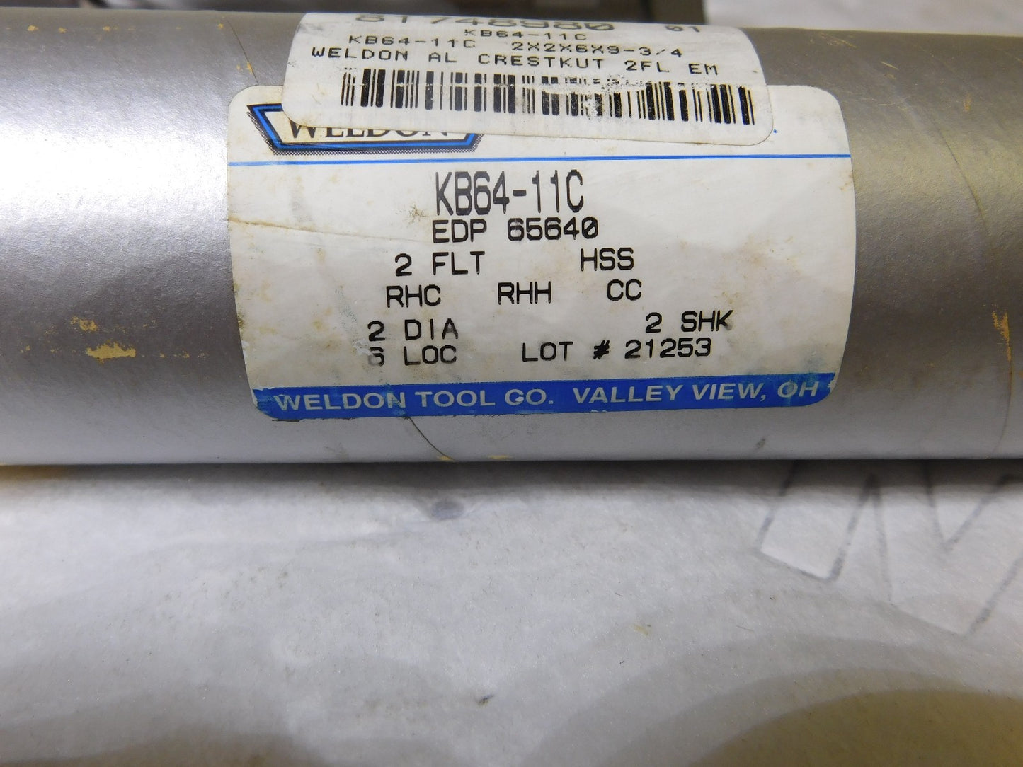 Weldon Tool Crest Cut End Mill 2 Dia 2Fl 6 LOC 2 Shk Dia 9.75 OAL KB64-11C