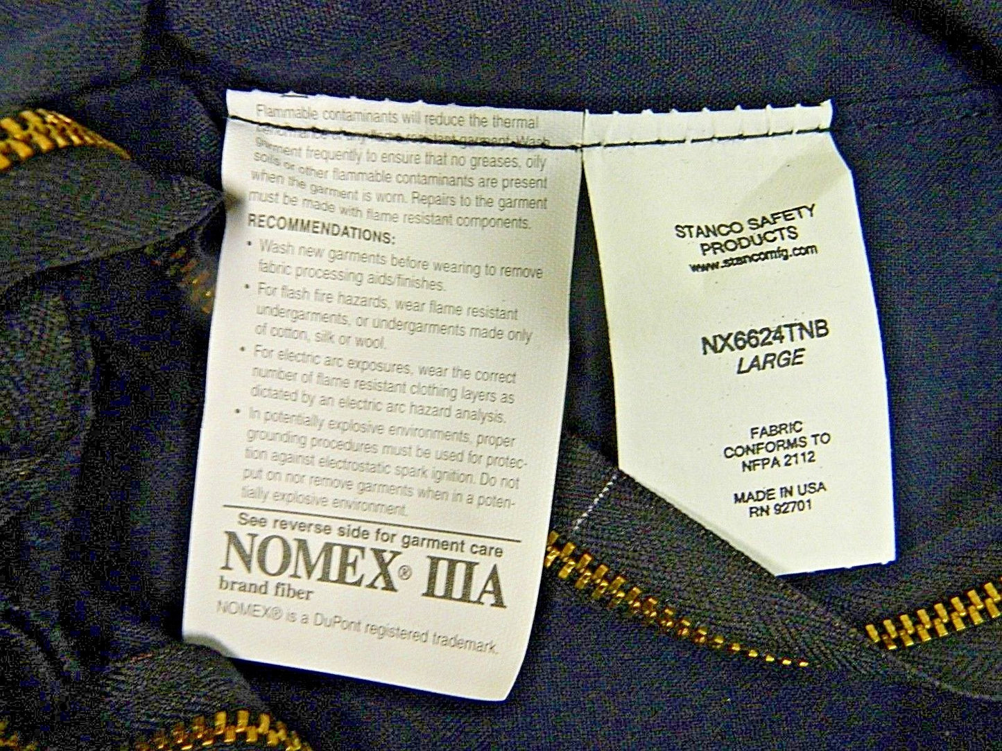 Stanco Flame Resistant Jacket with 2 Pockets Navy Size Large NX6624TNB-L