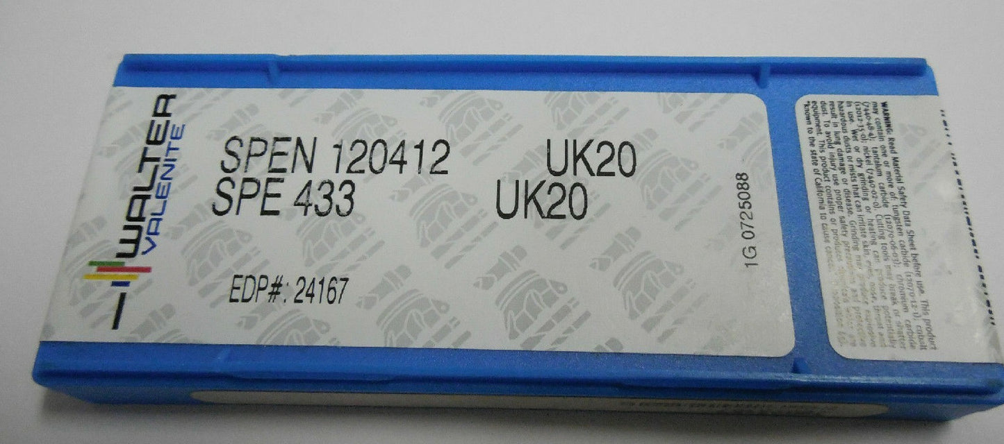 Walter Valenite Carbide Inserts SPEN120412 Grade-UK20  Qty 10 24167
