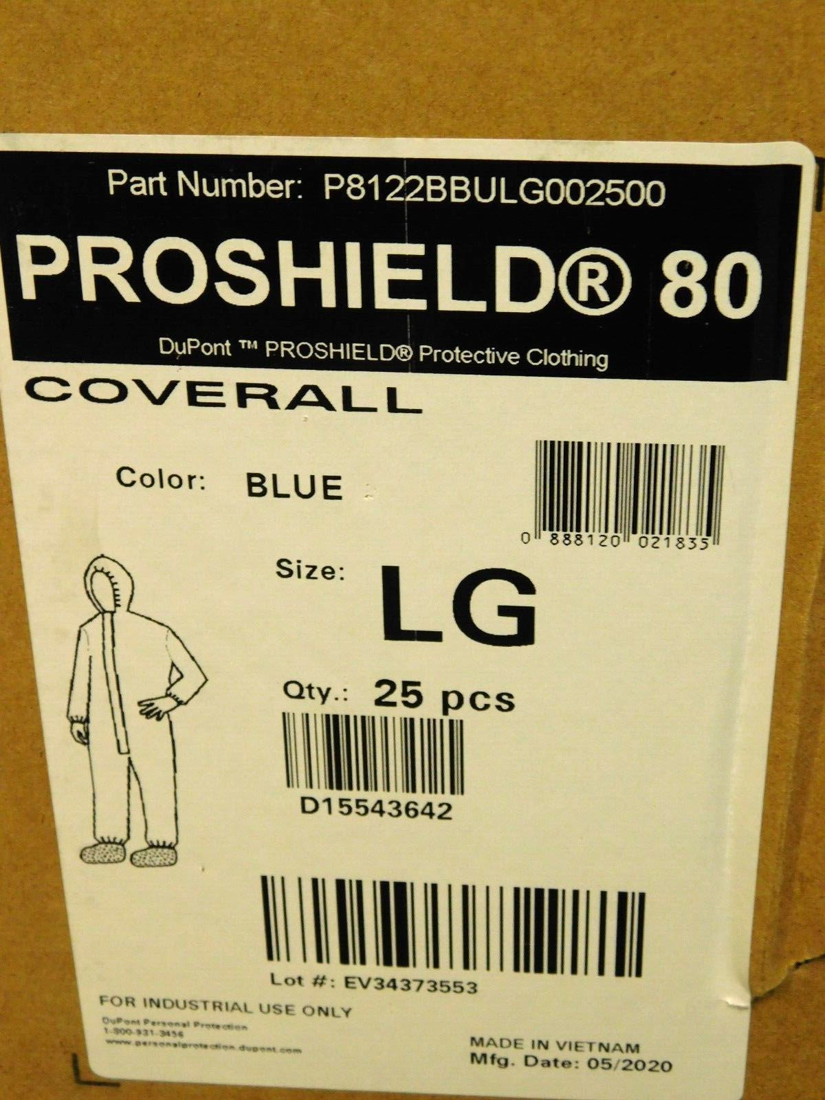 BOX of 25 DuPont ProShield 80 Blue Coveralls w/Boots Large P8122BBULG002500