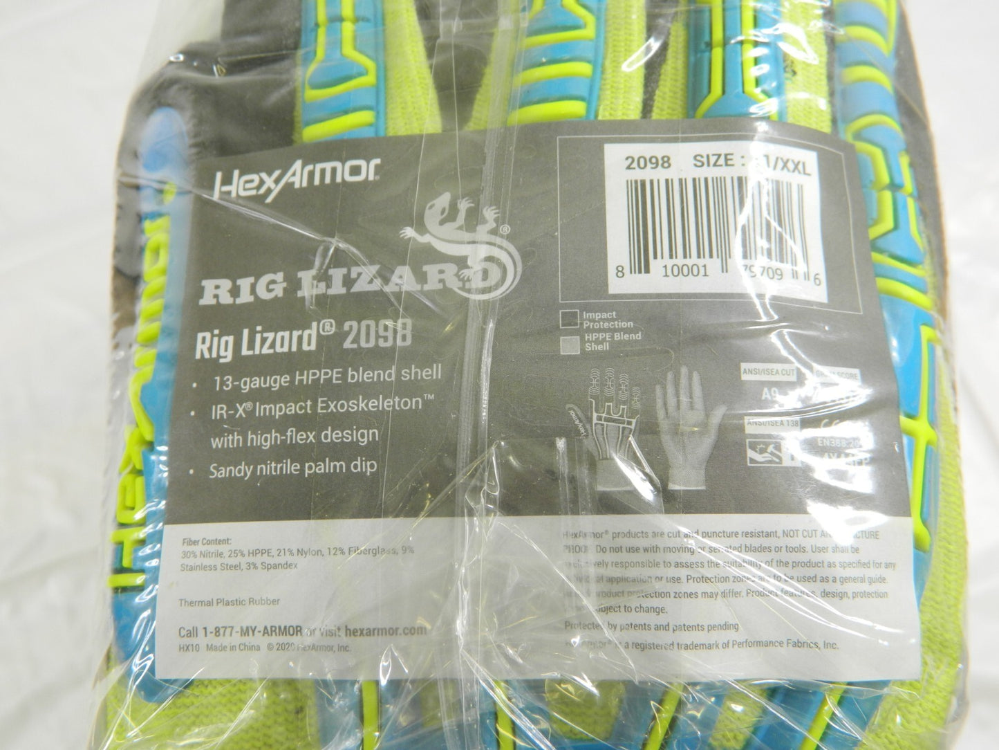 Rig Lizard Cut&amp;Puncture Resistant Glove Size XXL (11) Qty 12 Pairs 2098-11(X
