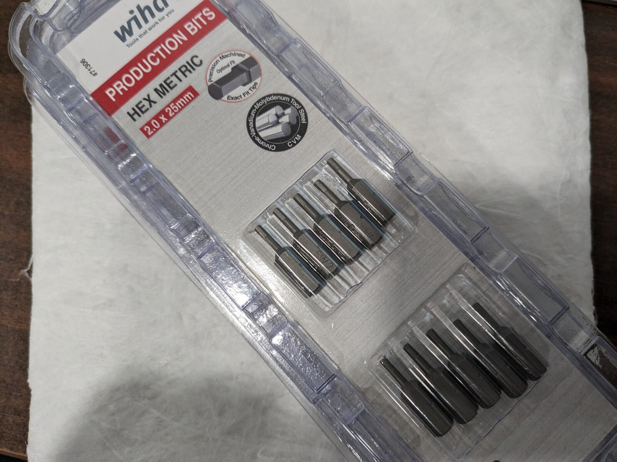 WIHA Hex Screwdriver Insert Bits 5 lots of 10pc: 1/4" Drive, 1" OAL 71306