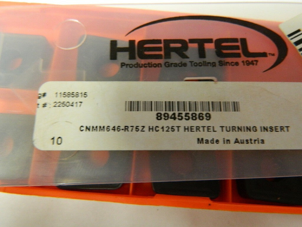 HERTEL CNMM646 R75Z HC125T Carbide Turning Insert Pack of 10