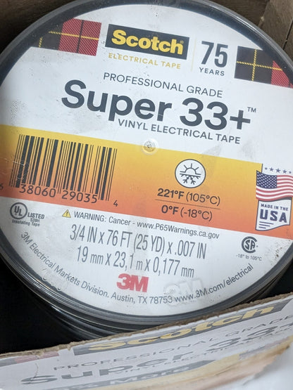 3M 3/4 x 76' x 7 mil Black Vinyl Electrical Tape Qty 9 BD-21485-10