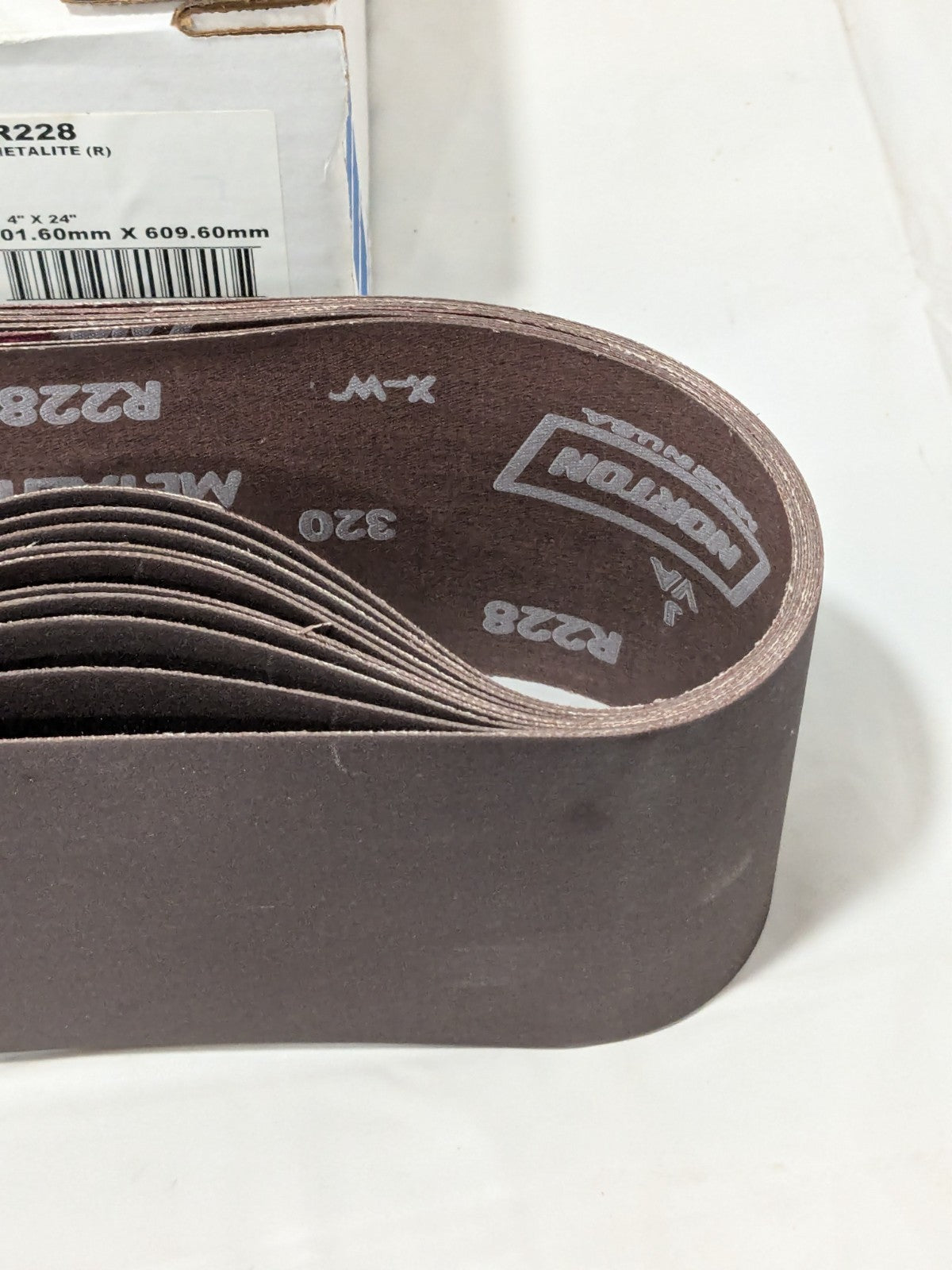 (10) Norton Abrasive Belt 4" Wide, 24" OAL, 320 Grit, Aluminum Oxide 78072788241