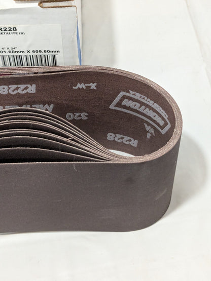 (10) Norton Abrasive Belt 4" Wide, 24" OAL, 320 Grit, Aluminum Oxide 78072788241