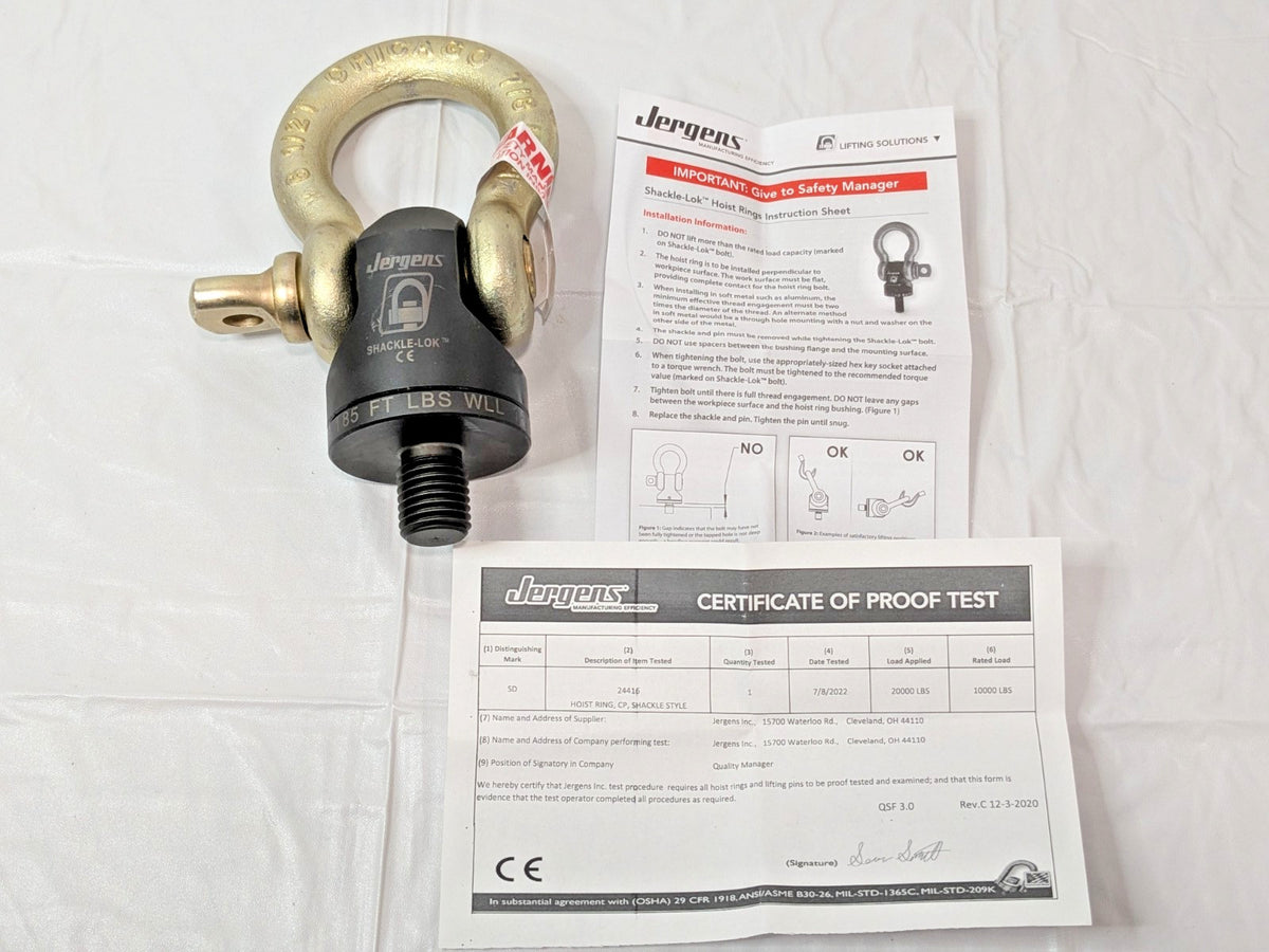 Jergens Shackle-Lok Hoist Ring 10000.000 Lb Capacity 1-8 Thread 24416