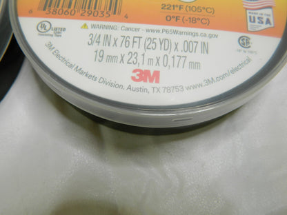 3M 3/4 x 76' x 7 mil Black Vinyl Electrical Tape Qty 6 BD-21485-10