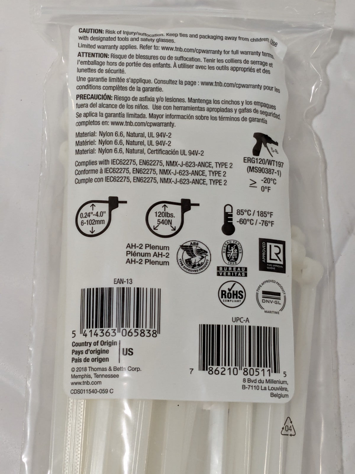 Thomas & Betts Standard Cable Tie: 13.4" Long, Natural, Nylon Pack of 50  TY527M