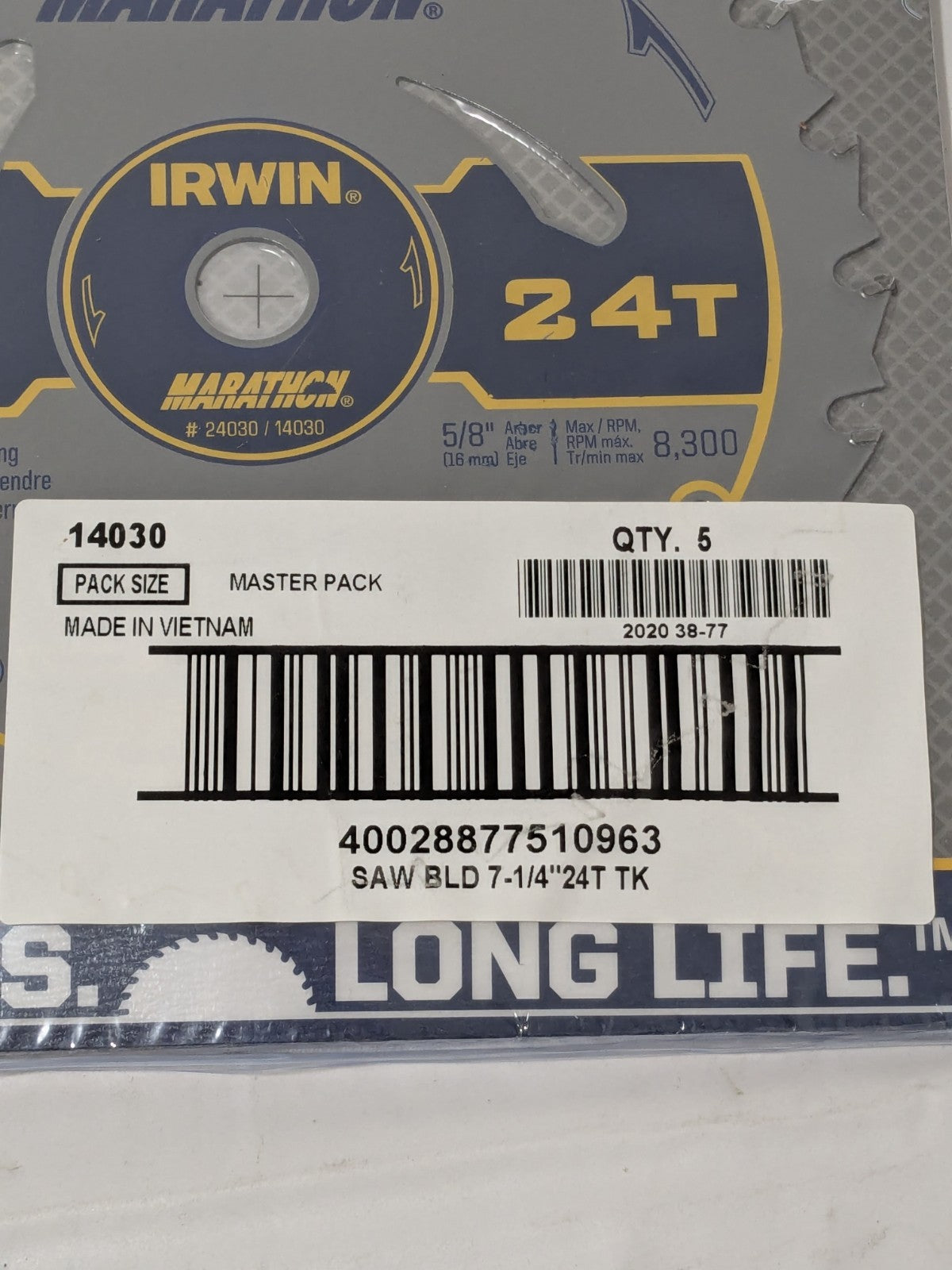 IRWIN Marathon 7-1/4-Inch 24-Tooth Circular Saw Blade,5 Pack 14030