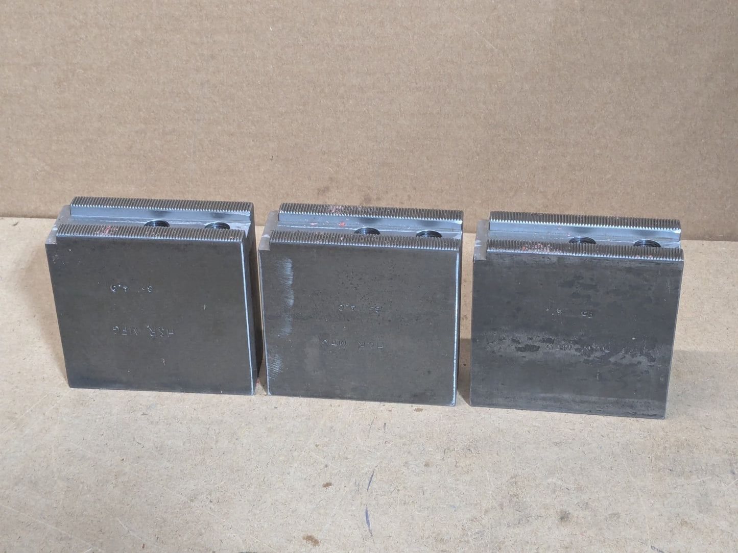 Set of 3 H&R Mfg Square Soft Jaws for 10" Lathe Chucks 1.5mm x 60 Serrated