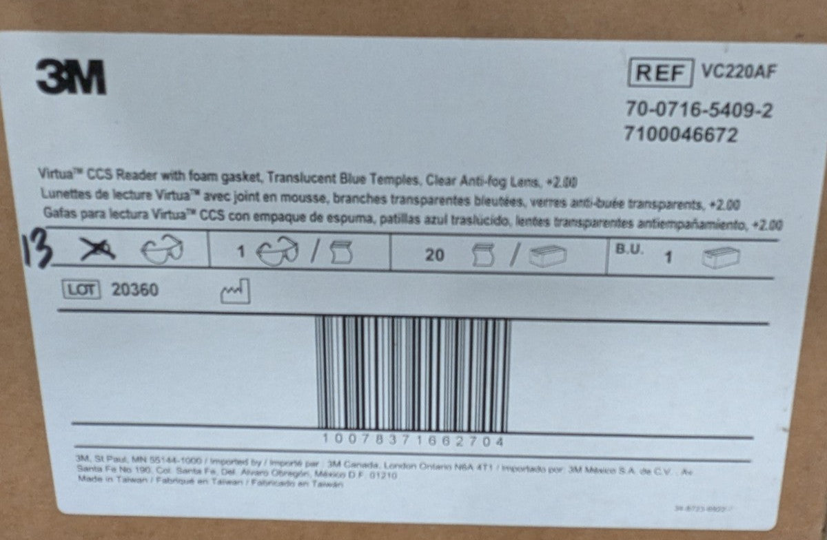 3M Magnifying Safety Glasses: 2.00, Clear Lenses Box of 13 7100046672