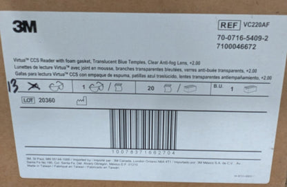 3M Magnifying Safety Glasses: 2.00, Clear Lenses Box of 13 7100046672