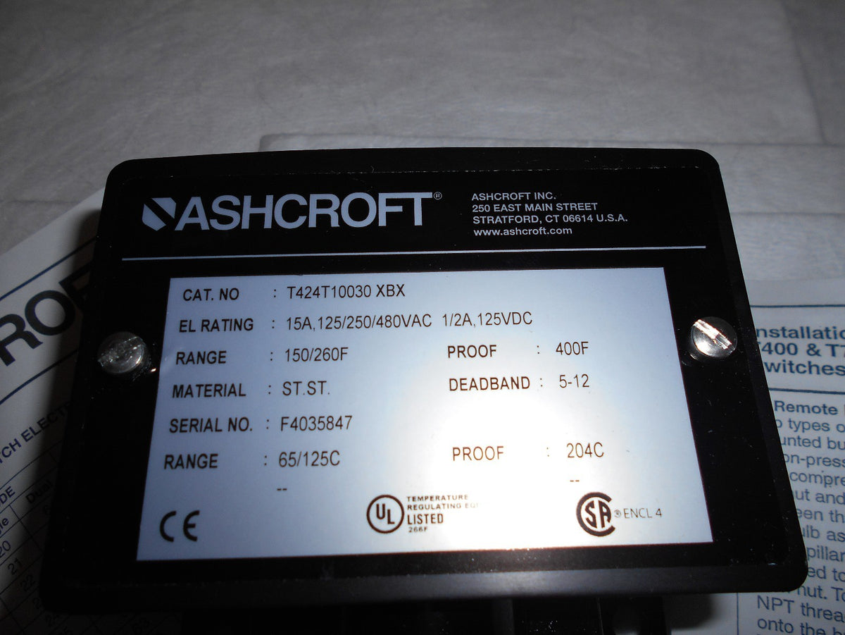Ashcroft Temperature Switch Watertight Single Set-point 150/260F T424T10030BX260