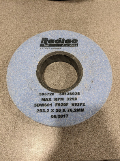 Radiac Ceramic Grinding Wheel 8" Diam, 3" Hole, 1.1811 Thick, 60G 3413