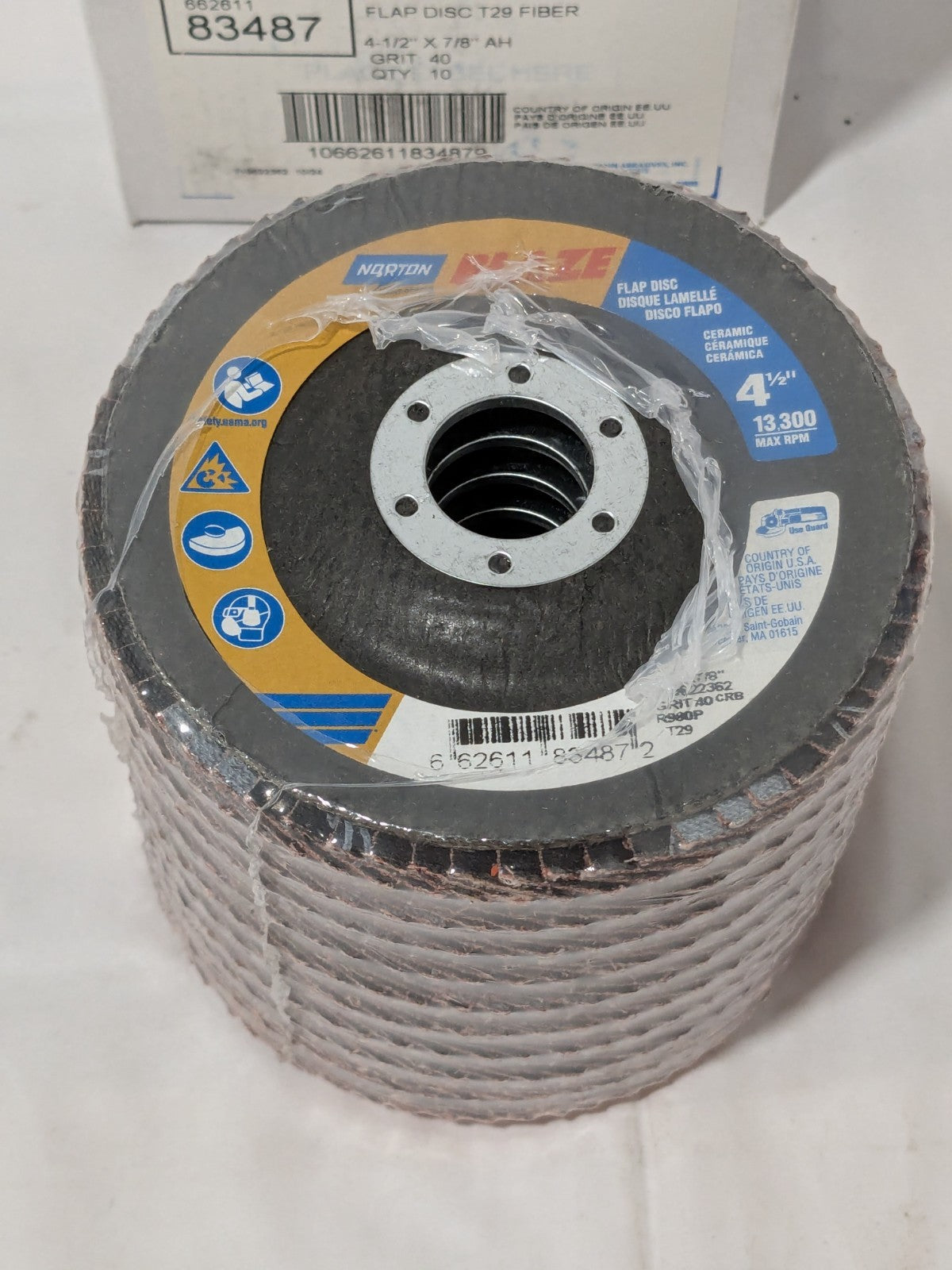(10)Norton Flap Disc 4-1/2" Dia, 7/8" Hole, Ceramic Alumina, Type 29 66261183487