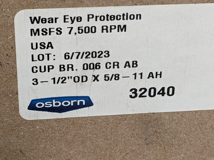 OSBORN Cup Brush: 3-1/2" Dia, 0.006" Wire Dia, Steel, Crimped 0003204000