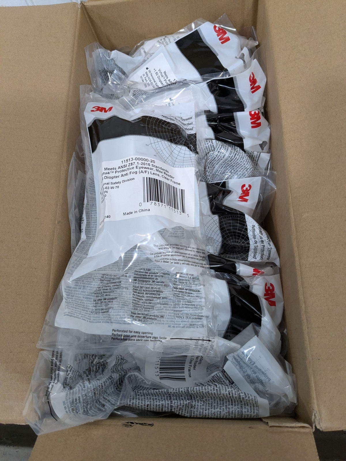 3M Magnifying Safety Glasses: 1.50, Clear Lenses Box of 20 7000127511