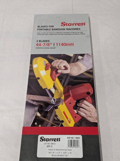 3PK Starrett Portable Bandsaw Blade: 3' 8-7/8" L, 1/2" W, 0.02" T, 18 TPI 14602