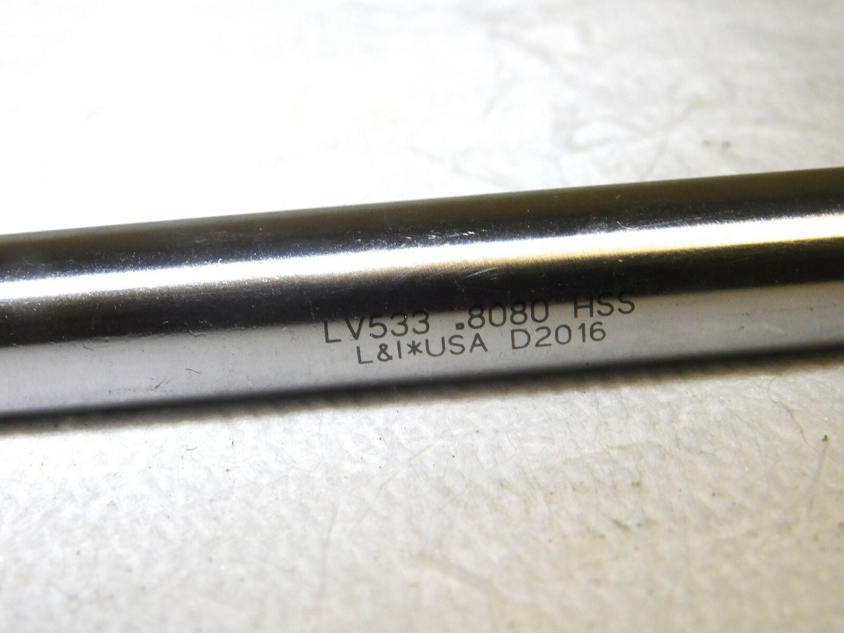 L&I HSS Chucking Reamer 0.808 Diameter Straight Shank & Flute 9.5L LV533.8080