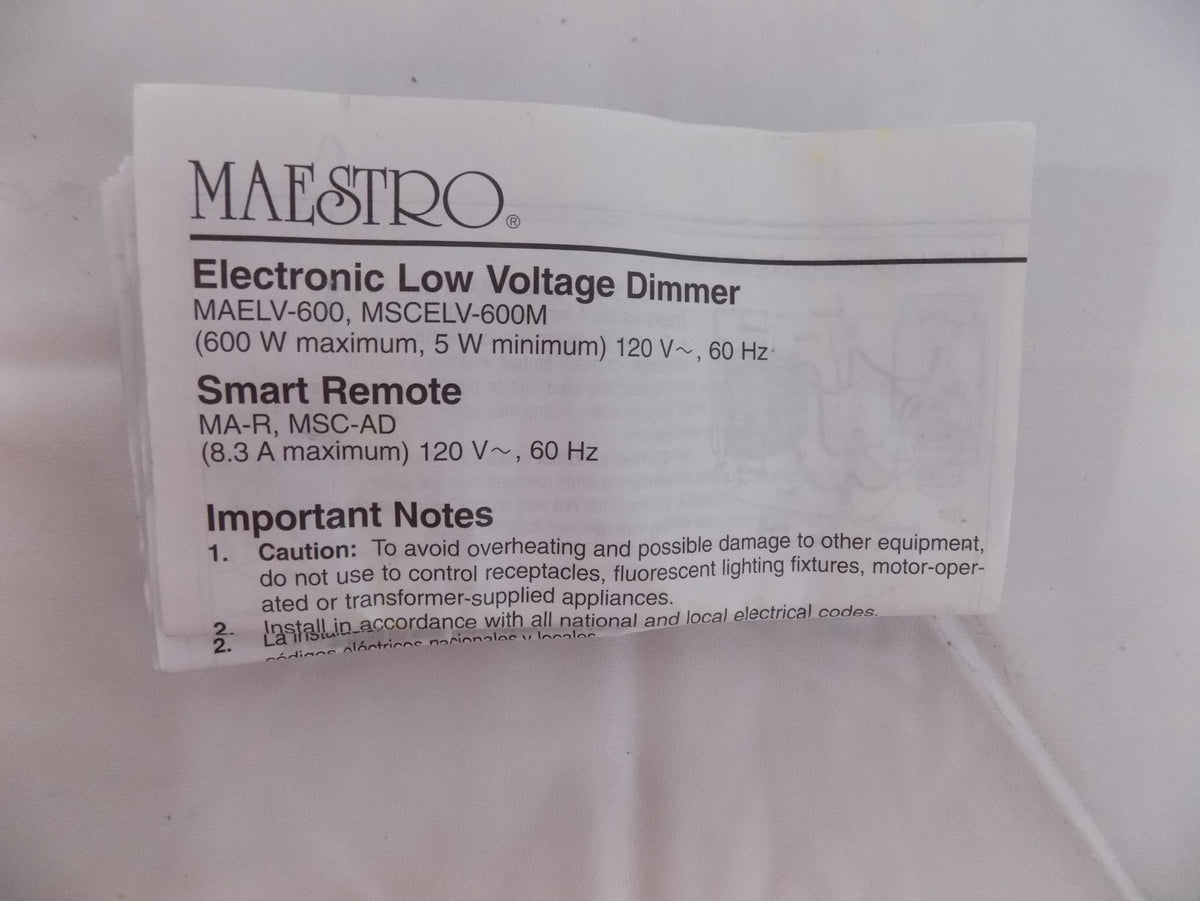 Lutron Maestro MAELV-600-GR Low-Voltage Dimmer 600W Max - 120V - Gray