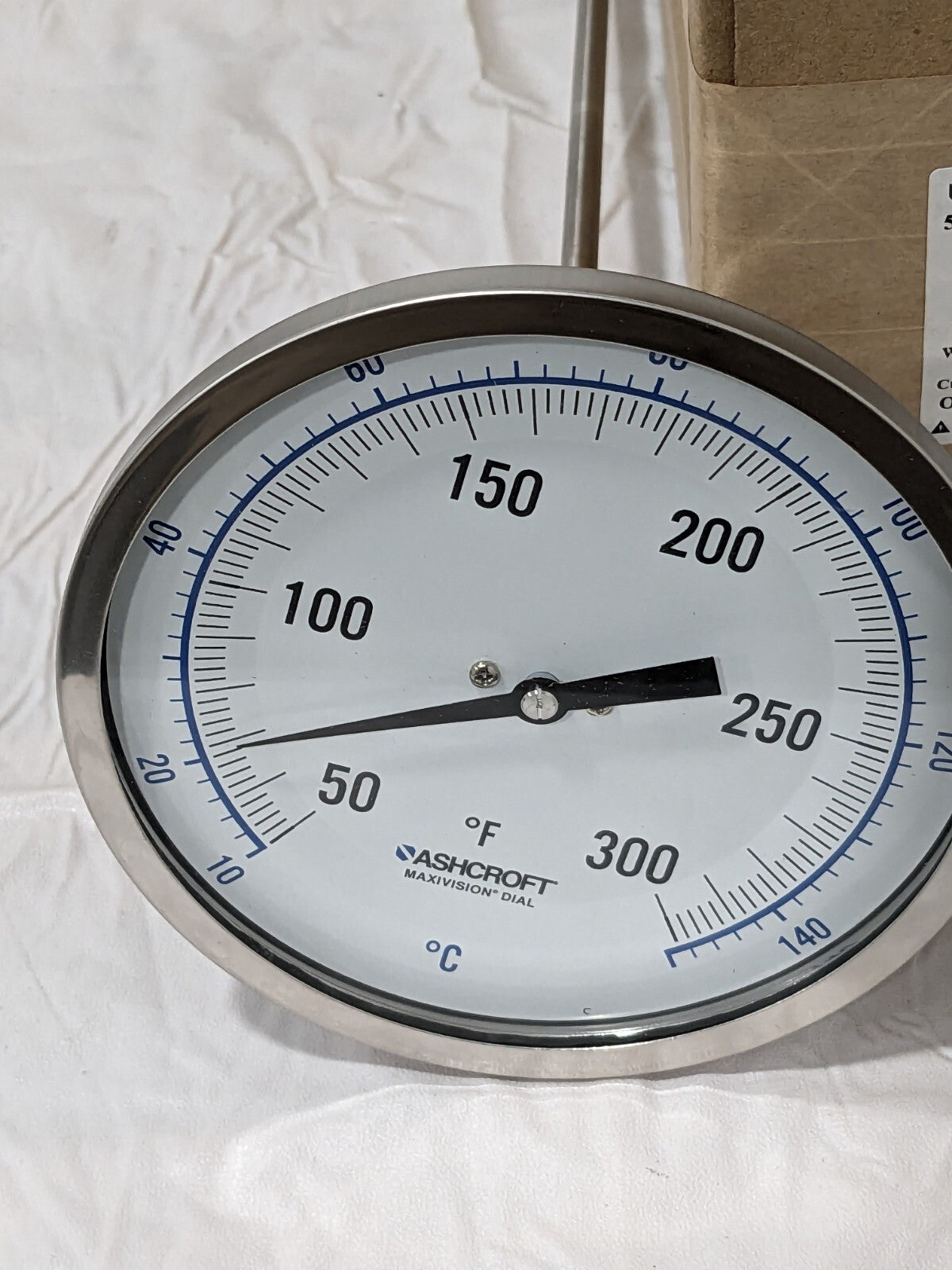 ASHCROFT Bimetal Dial Thermometer: 50 to 300 ° F, 5" Dial, 12" Stem 75