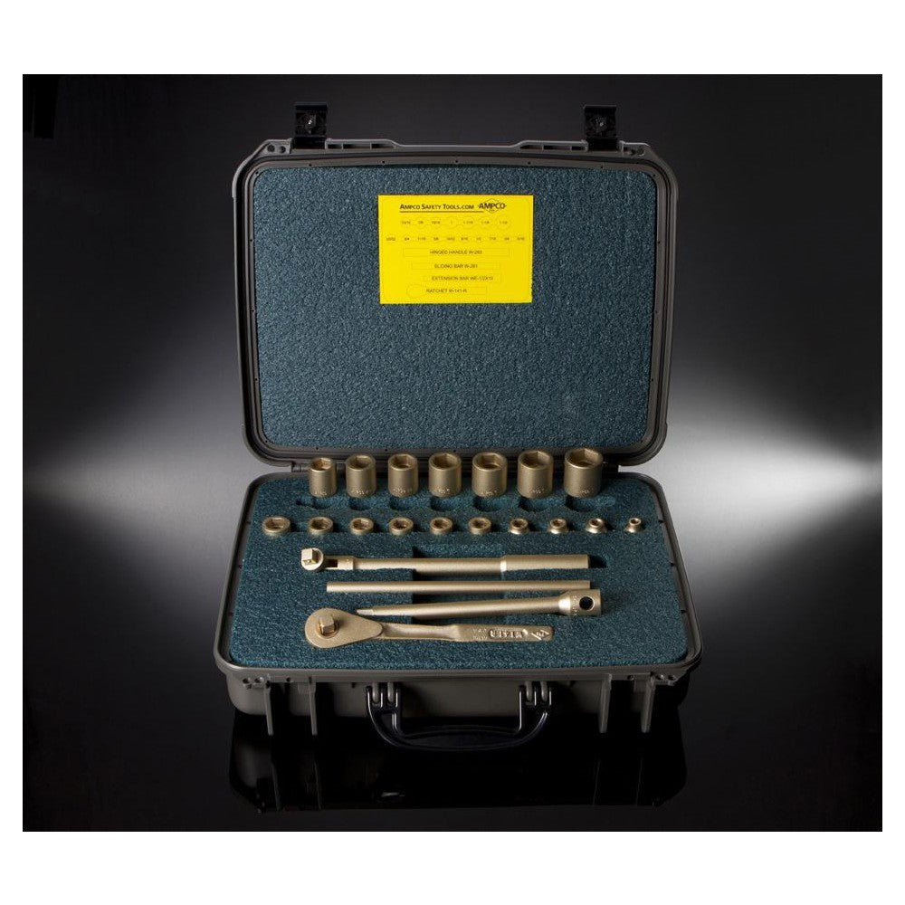 Ampco Socket Set: Non-Sparking, 21 Pc, 1/2" Drive, 5/16 to 1-1/4" W-260