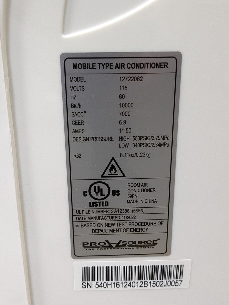 Pro Source Portable Air Conditioner AC Unit 10000 BTU/Hr. 115v 11.5 Amp