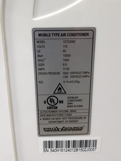 Pro Source Portable Air Conditioner AC Unit 10000 BTU/Hr. 115v 11.5 Amp