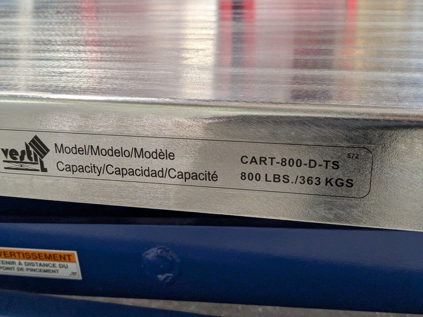 Vestil Hydraulic Elevating Cart 800 lb. Capacity 35 x 20 Platform CART-800-D-TS
