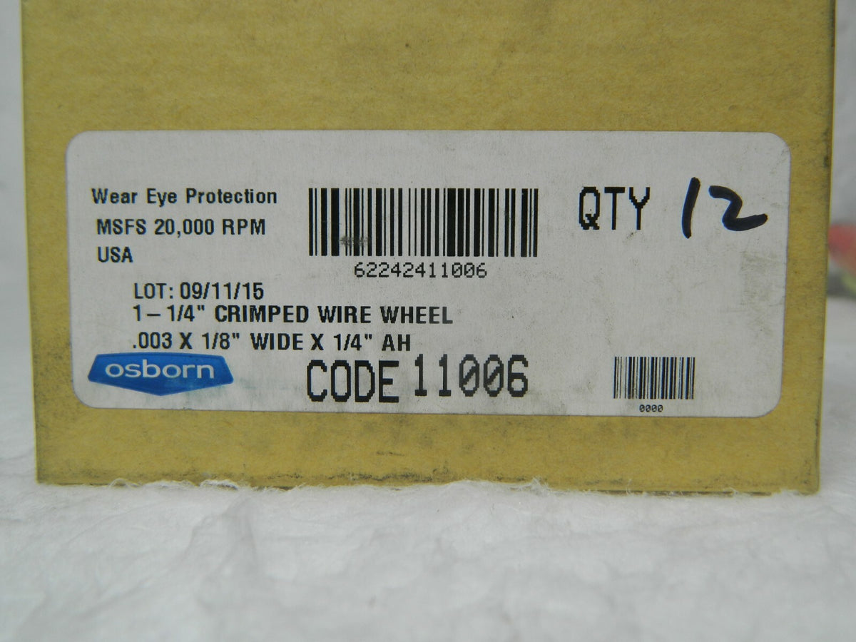 Osborn Crimped Steel Wheel Brush 1-1/4" OD 1/4" Arbor Hole Qty 12 0001
