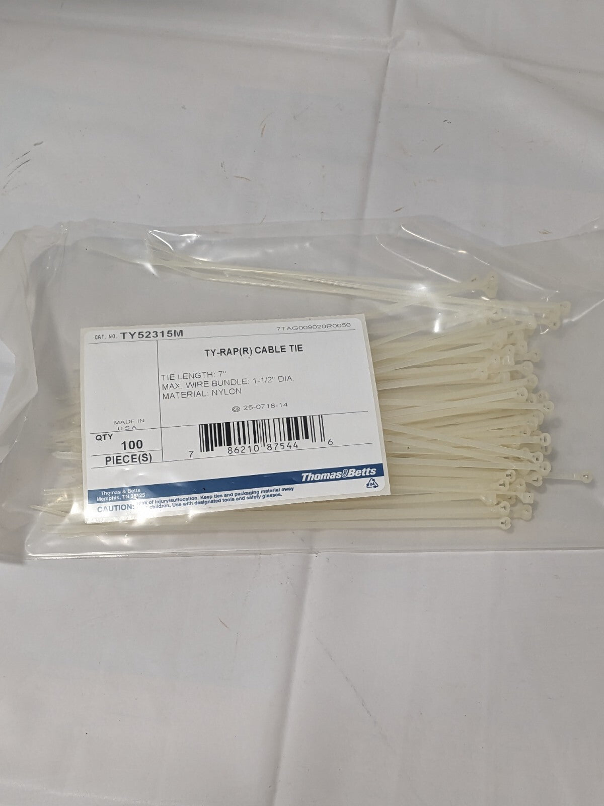 T&B Cable Tie Duty: 7" Long, Natural, Nylon, Standard Qty 100 TY52315M