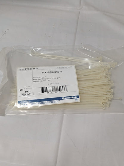 T&B Cable Tie Duty: 7" Long, Natural, Nylon, Standard Qty 100 TY52315M
