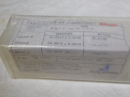 SPI   Metric Taperlock Thread Plug Gage Single End M36x3 Thread G0 34-568-6