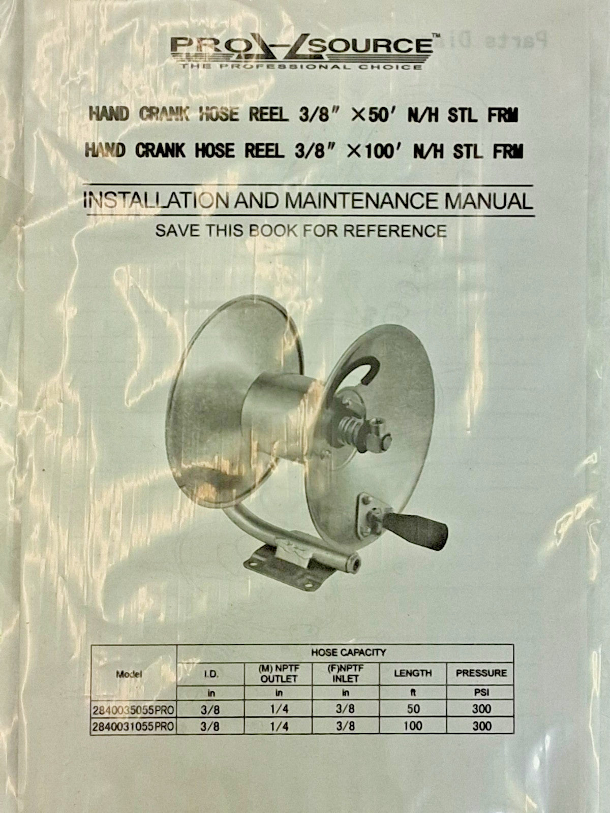 Pro-Source Hose Reel Without Hose 3/8" ID Hose 100ft 2840031055PRO
